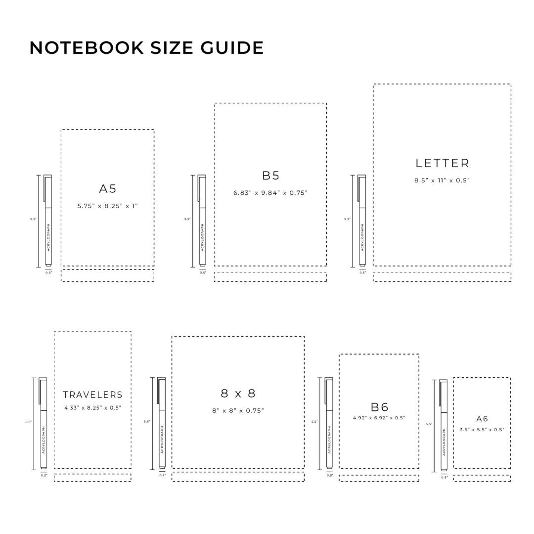 Archer & Olive Notebook Size Guide in Inches