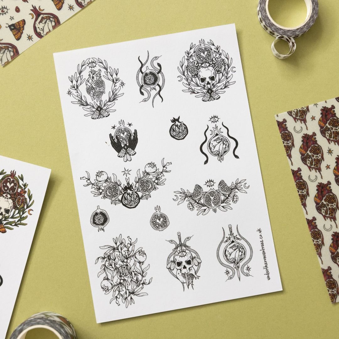 Pomegranate Sticker Sheets - Monochrome - Under the Rowan Trees