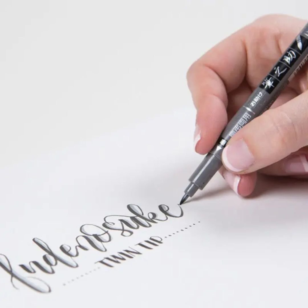 Fudenosuke Twin Tip Calligraphy Brush Pen - Black & Grey - Under the Rowan Trees