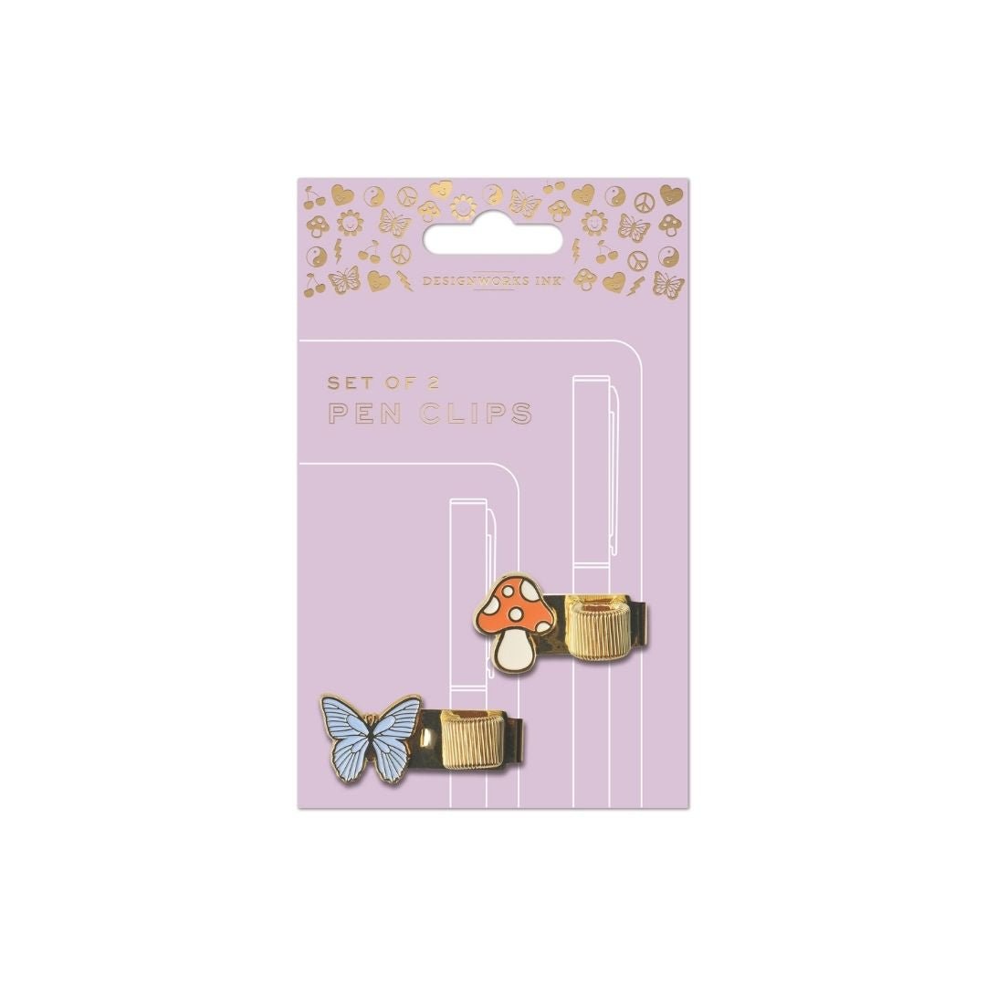Pen Clips Set of Two-Pen Loops-Designworks Collective-Butterfly & Mushroom