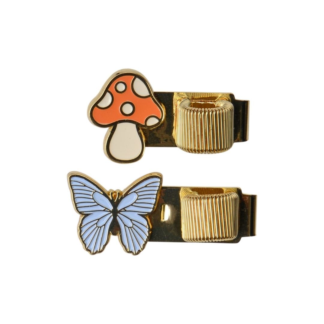 Pen Clips Set of Two-Pen Loops-Designworks Collective-Butterfly & Mushroom