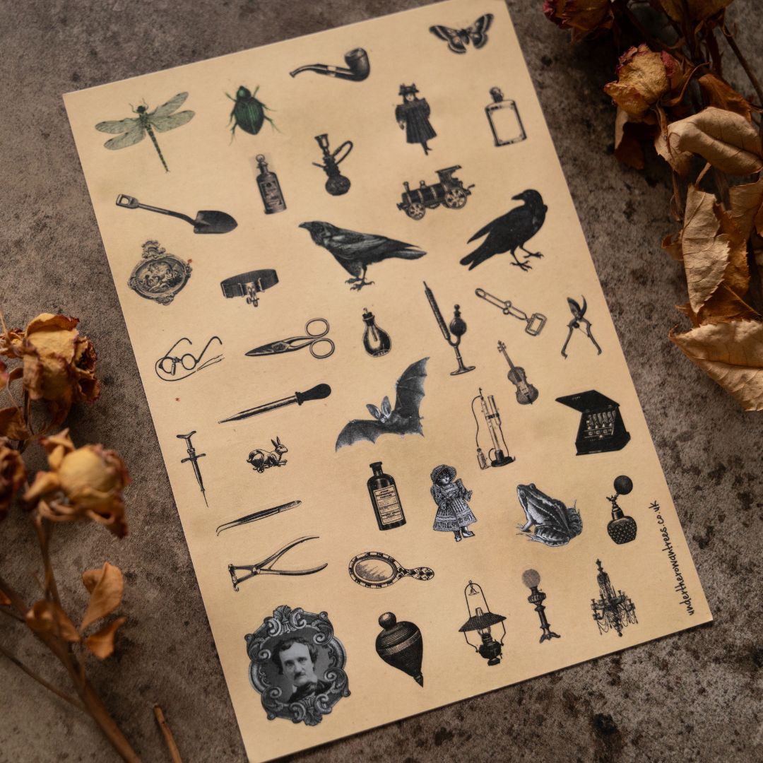 Poe's Raven Sticker Sheets-Stickers-Under the Rowan Trees-Victorian Objects
