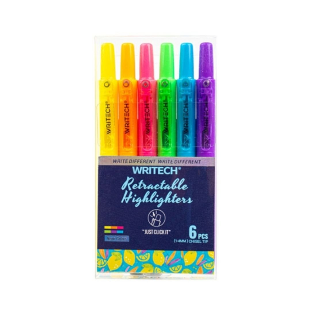 Retractable Highlighter Set of 6 Neon-Pens-Writech-