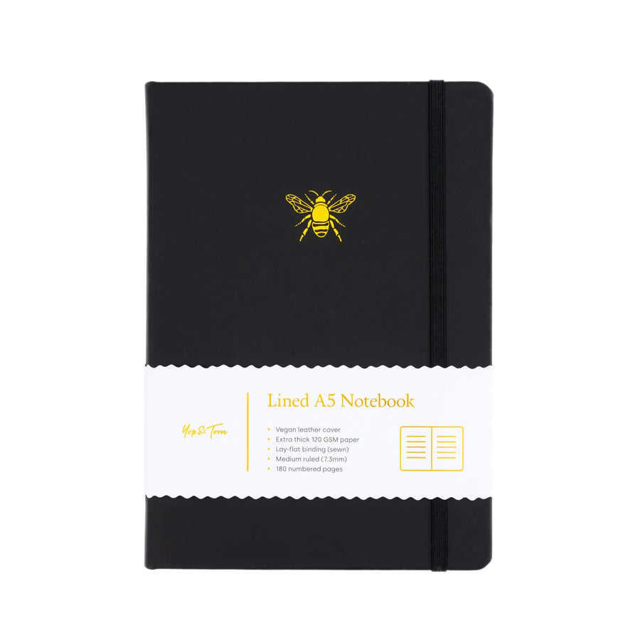 A5 Lined Notebook Bee Chracoal - Yop & Tom - Notebooks - Under the Rowan Trees