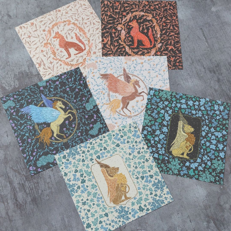 Mythical Beasts Square Postcards - Set of 6 - Under the Rowan Trees - Under the Rowan Trees