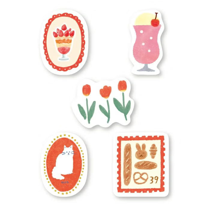 Watashi Biyori Washi Flake Stickers - Red