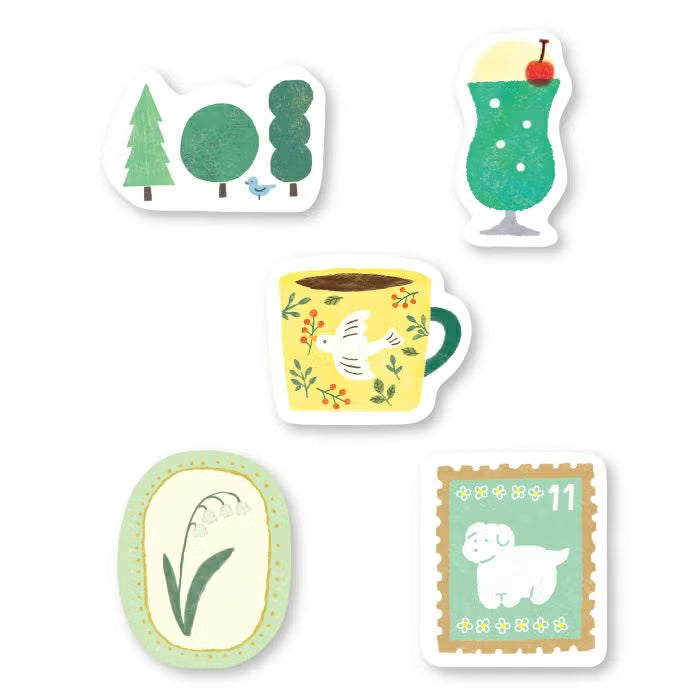 Watashi Biyori Washi Flake Stickers - Green