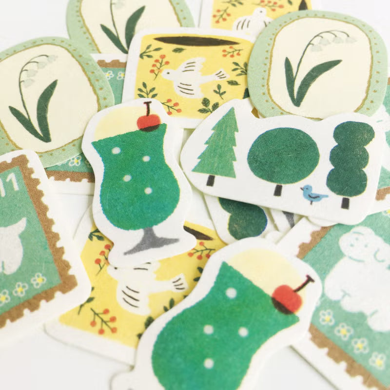 Watashi Biyori Washi Flake Stickers - Green