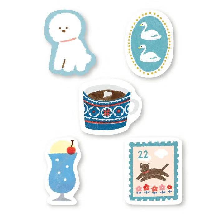 Watashi Biyori Washi Flake Stickers - Blue