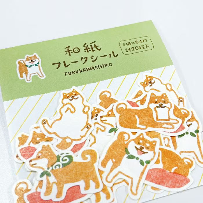 Watashi Biyori Washi Flake Stickers - Shiba Inu - Furukawa Shiko