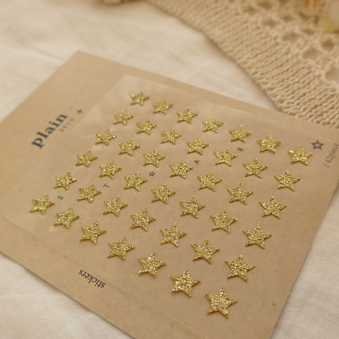 15 Gold Glitter Stars Suatelier Stickers - Plain - Suatelier
