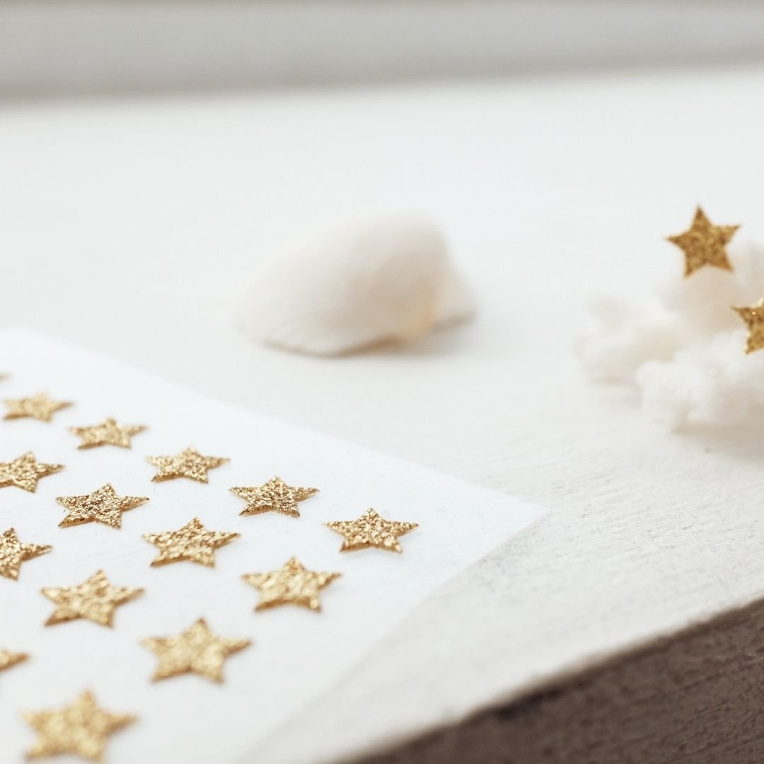 15 Gold Glitter Stars Suatelier Stickers - Plain - Suatelier