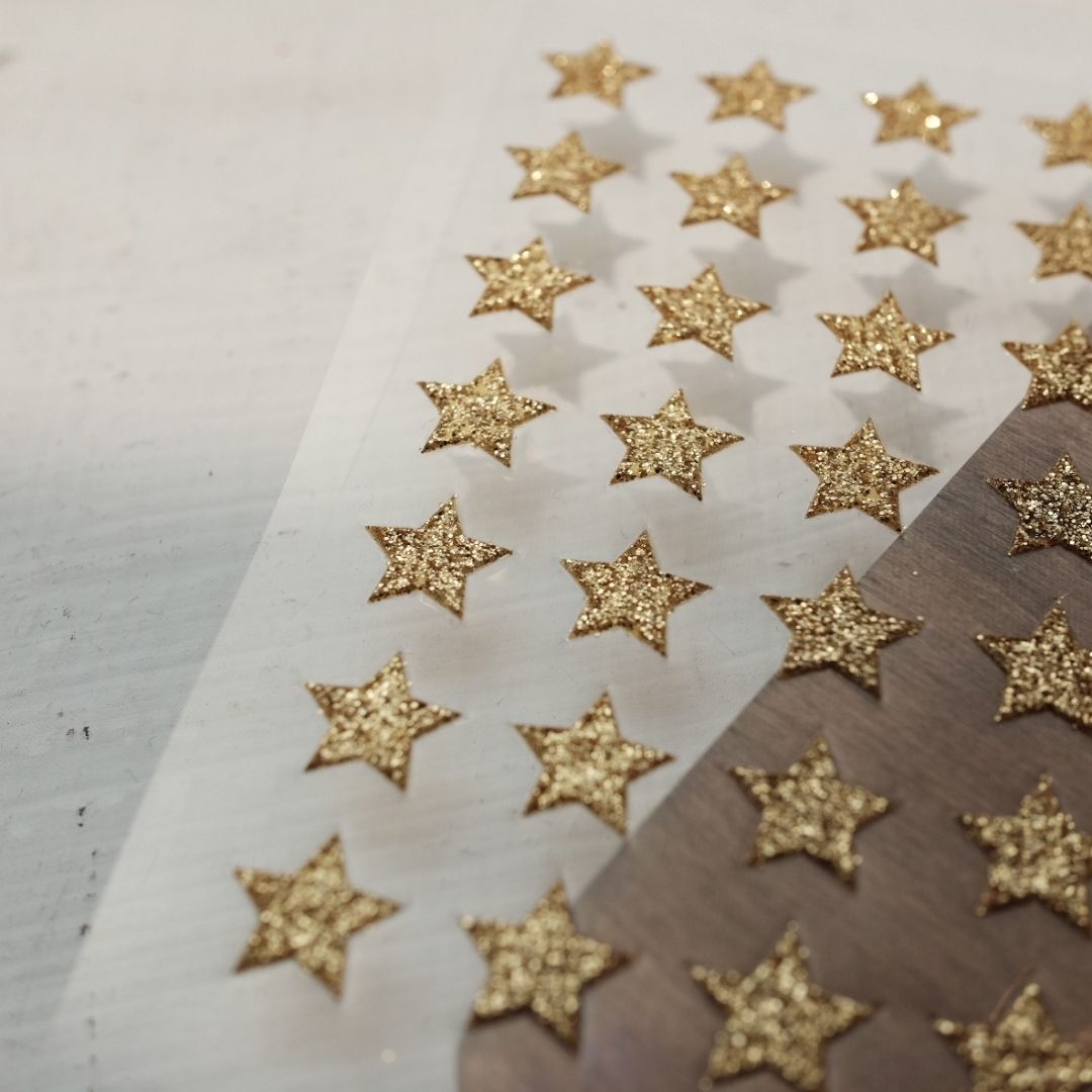15 Gold Glitter Stars Suatelier Stickers - Plain - Suatelier