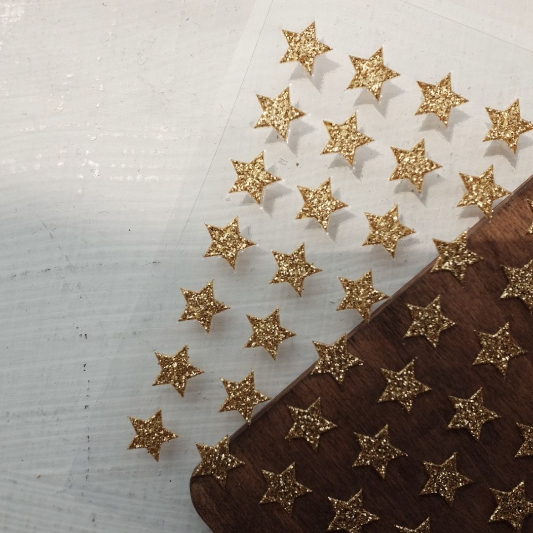 15 Gold Glitter Stars Suatelier Stickers - Plain - Suatelier
