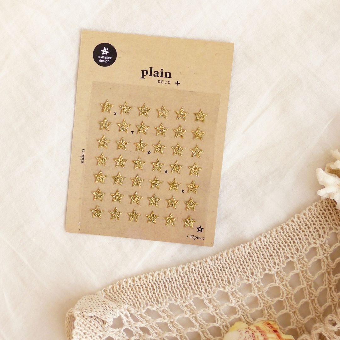 15 Gold Glitter Stars Suatelier Stickers - Plain - Suatelier