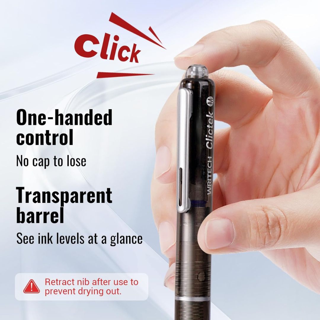 Clictek Retractable Fountain Pen Writech One Handed Control