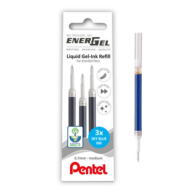 Energel Refills 0.7mm Pack of 3 LR7 - Sky Blue - Under the Rowan Trees