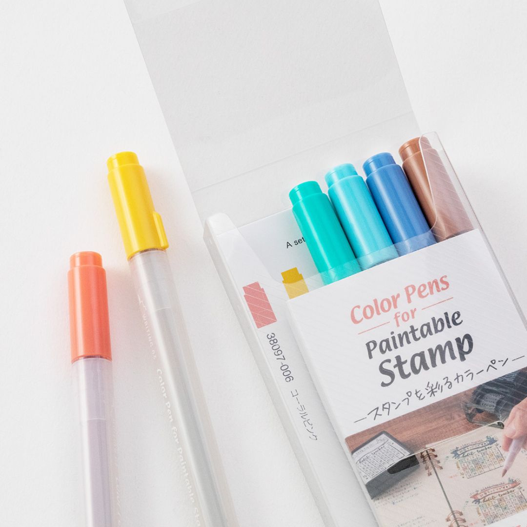Midori Colour Pens For Paintable Stamps Set of 6 - Happy - Under the Rowan Trees