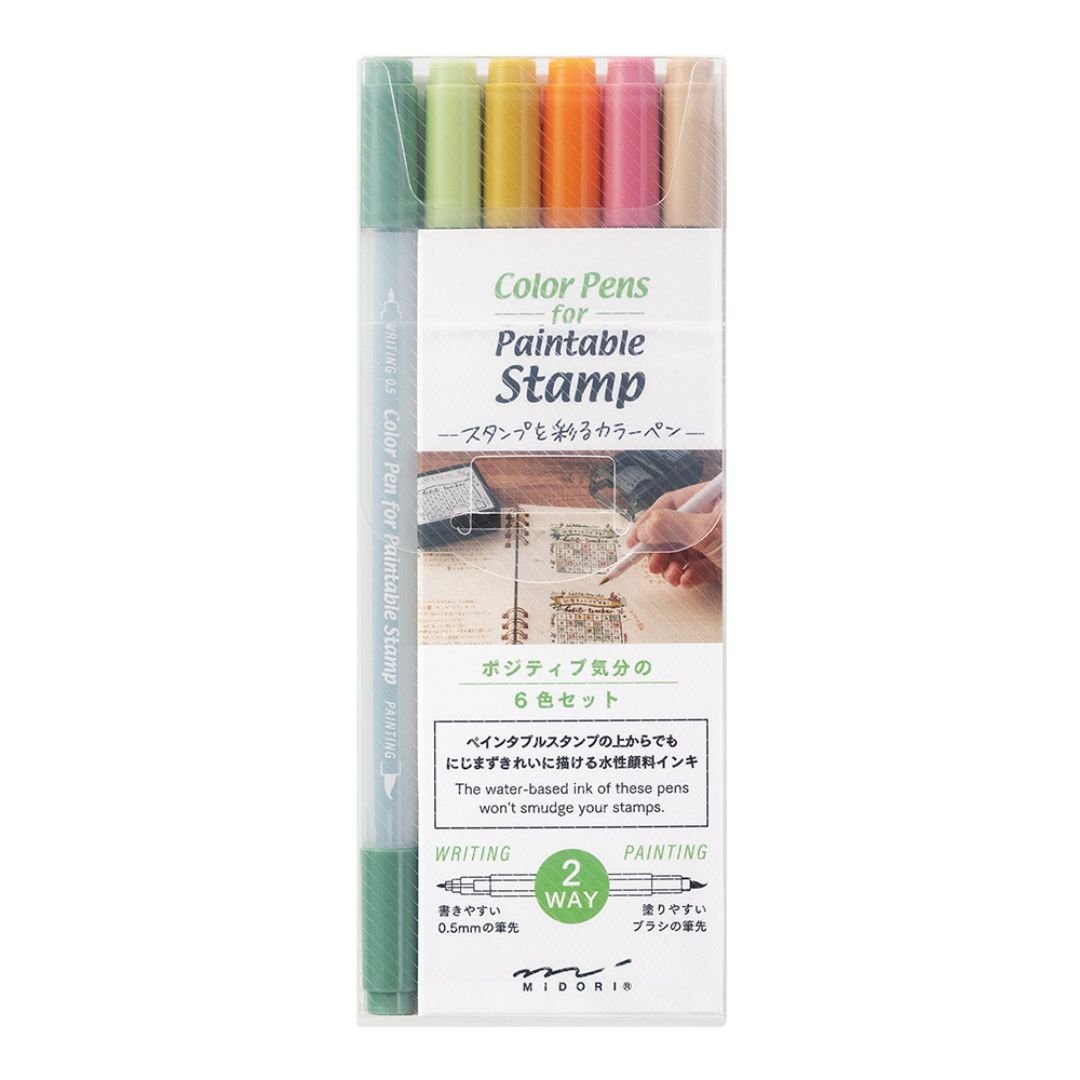 Midori Colour Pens For Paintable Stamps Set of 6 - Positive - Under the Rowan Trees
