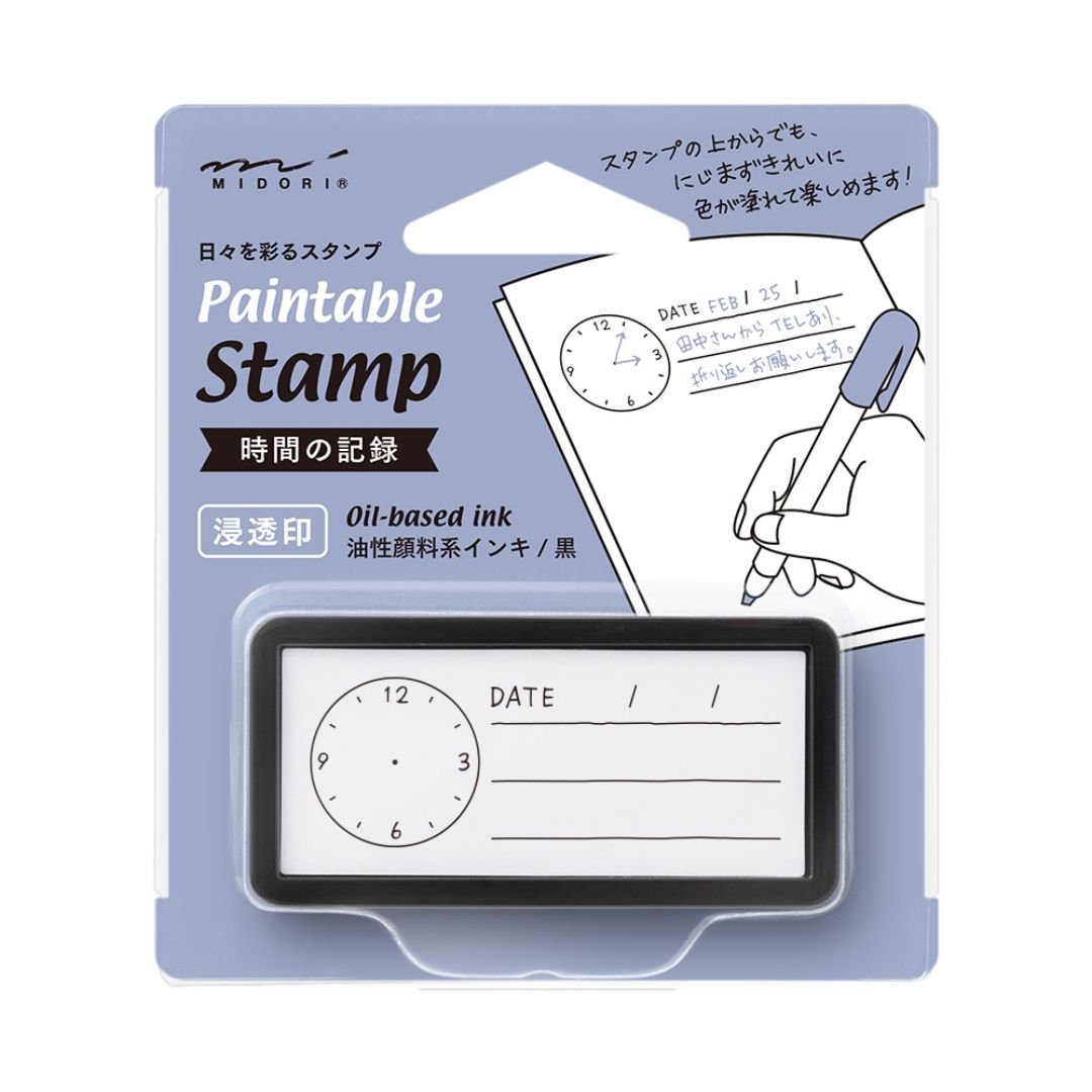 Midori Paintable Stamp Pre - Inked Half Size - Keep Track of Time - Under the Rowan Trees