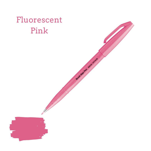 Pentel Brush Sign Pen - 36 colours - Fluorescent Pink - Under the Rowan Trees