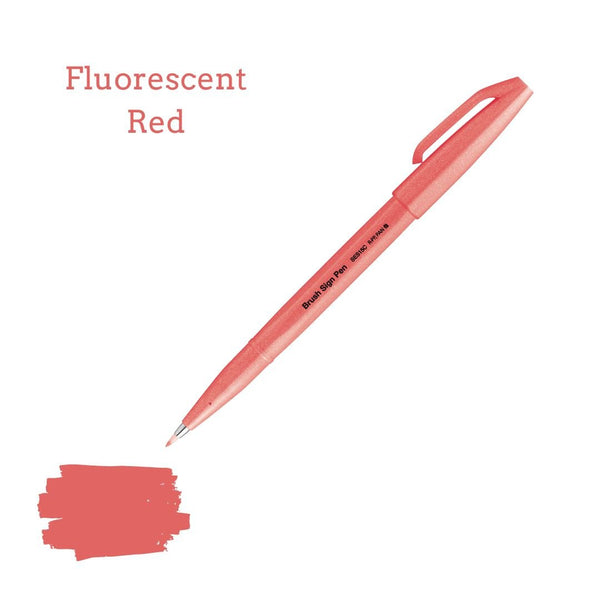 Pentel Brush Sign Pen - 36 colours - Fluorescent Red - Under the Rowan Trees