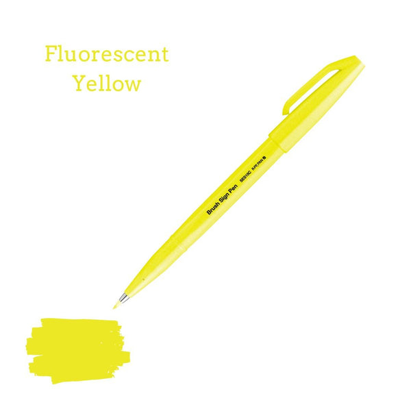 Pentel Brush Sign Pen - 36 colours - Fluorescent Yellow - Under the Rowan Trees