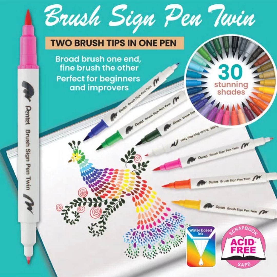 Pentel Brush Sign Pen Twin Tip - Carmine - Under the Rowan Trees