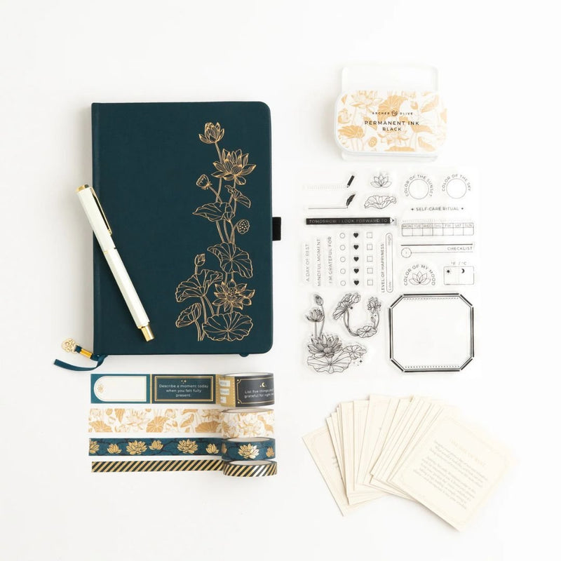 Self Care Box 2025: Reset and Renew Archer and Olive Box Contents Flat Lay