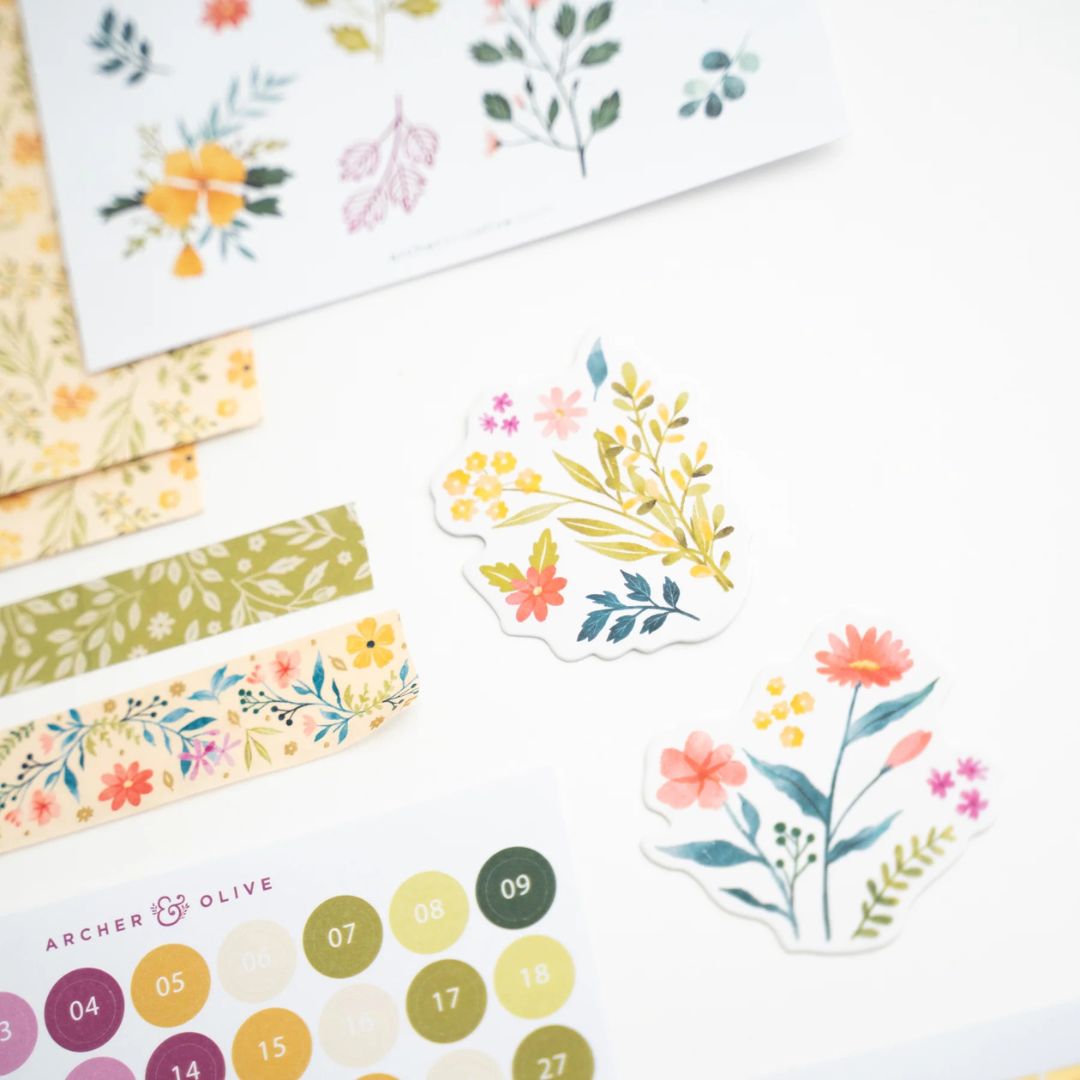 Signature Floral Themed Jouranling Kit Magnetic Bookmarks - Archer and Olive