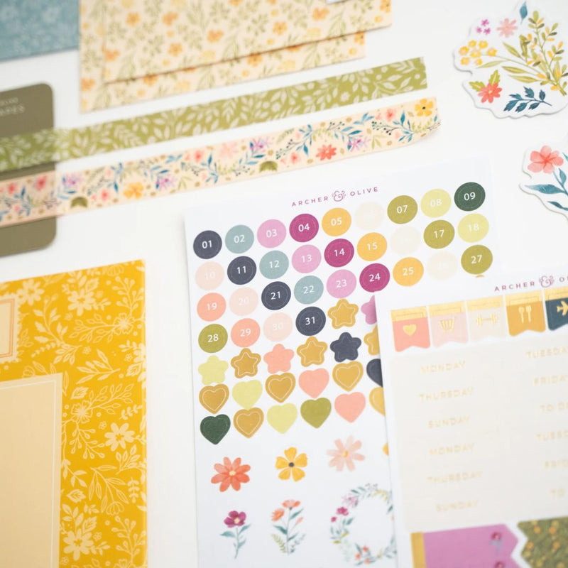 Signature Floral Themed Jouranling Kit Journal Stickers - Archer and Olive