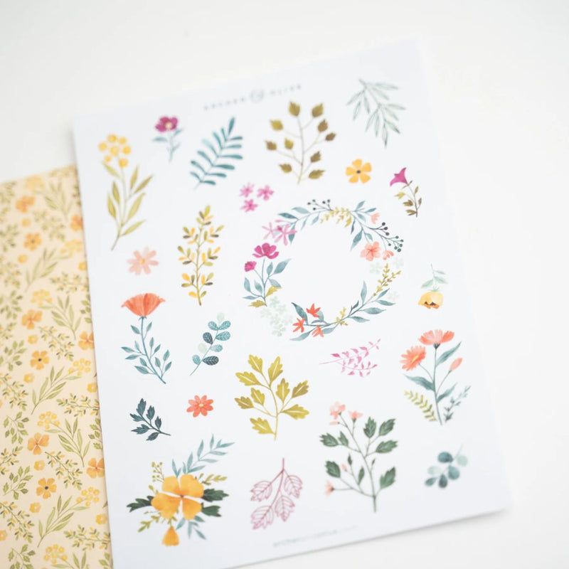 Signature Floral Themed Jouranling Kit Floral Decorative Stickers - Archer and Olive