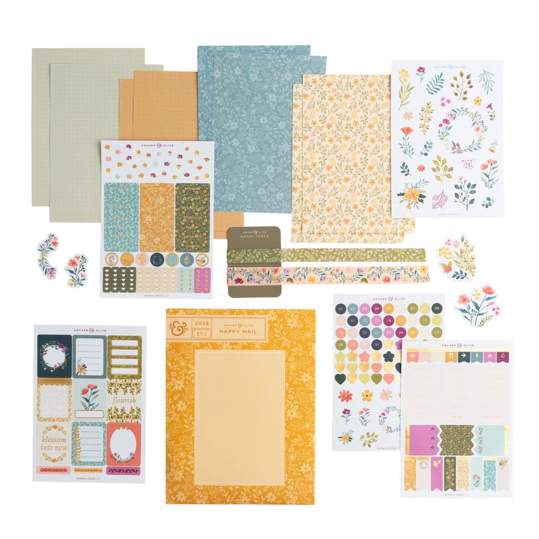 Signature Floral Themed Jouranling Kit Flat Lay - Archer and Olive