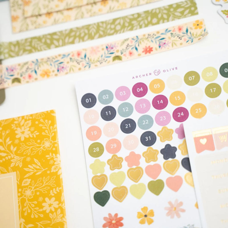 Signature Floral Themed Jouranling Kit Numbered Stickers - Archer and Olive