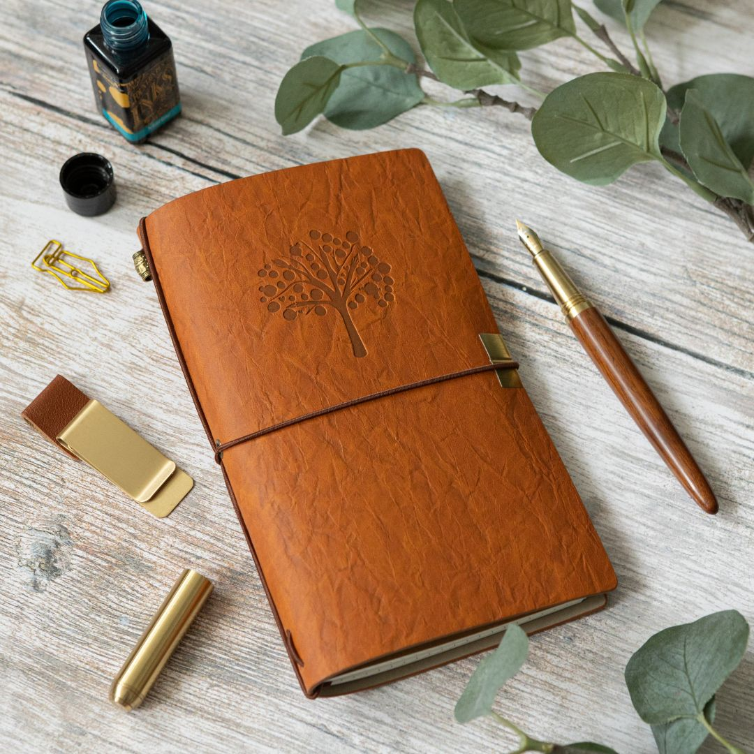Wander After Dark Box - Under the Rowan Trees brown faux leather traveller's notebook
