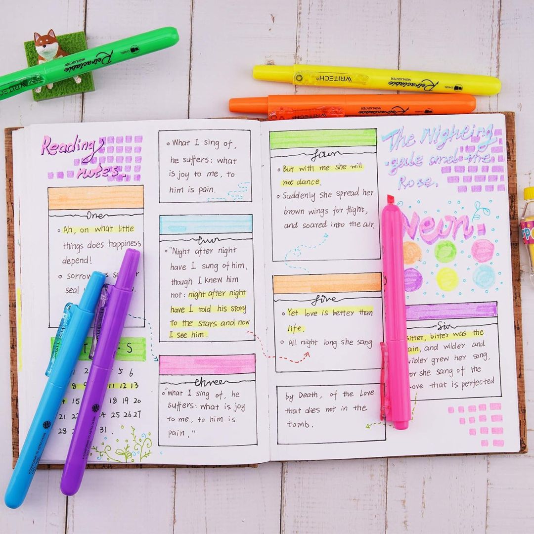 Retractable Highlighter Set of 6 Neon - Under the Rowan Trees