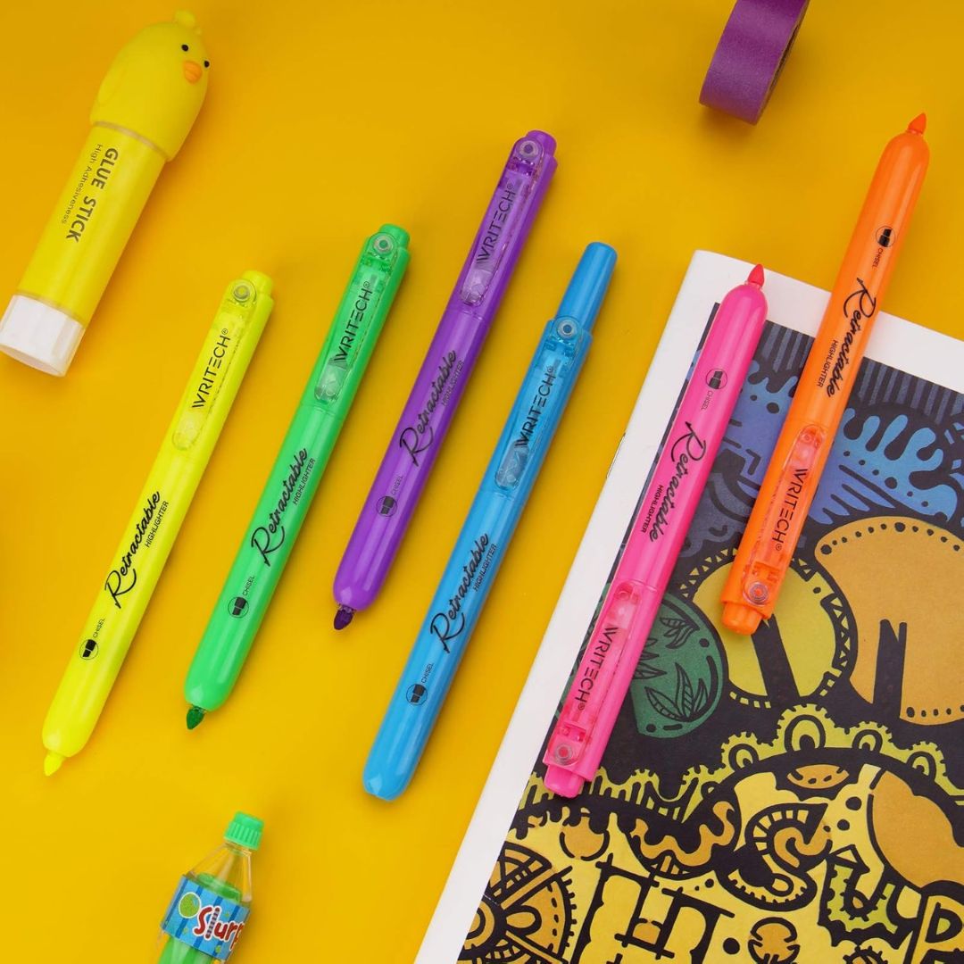 Retractable Highlighter Set of 6 Neon - Under the Rowan Trees