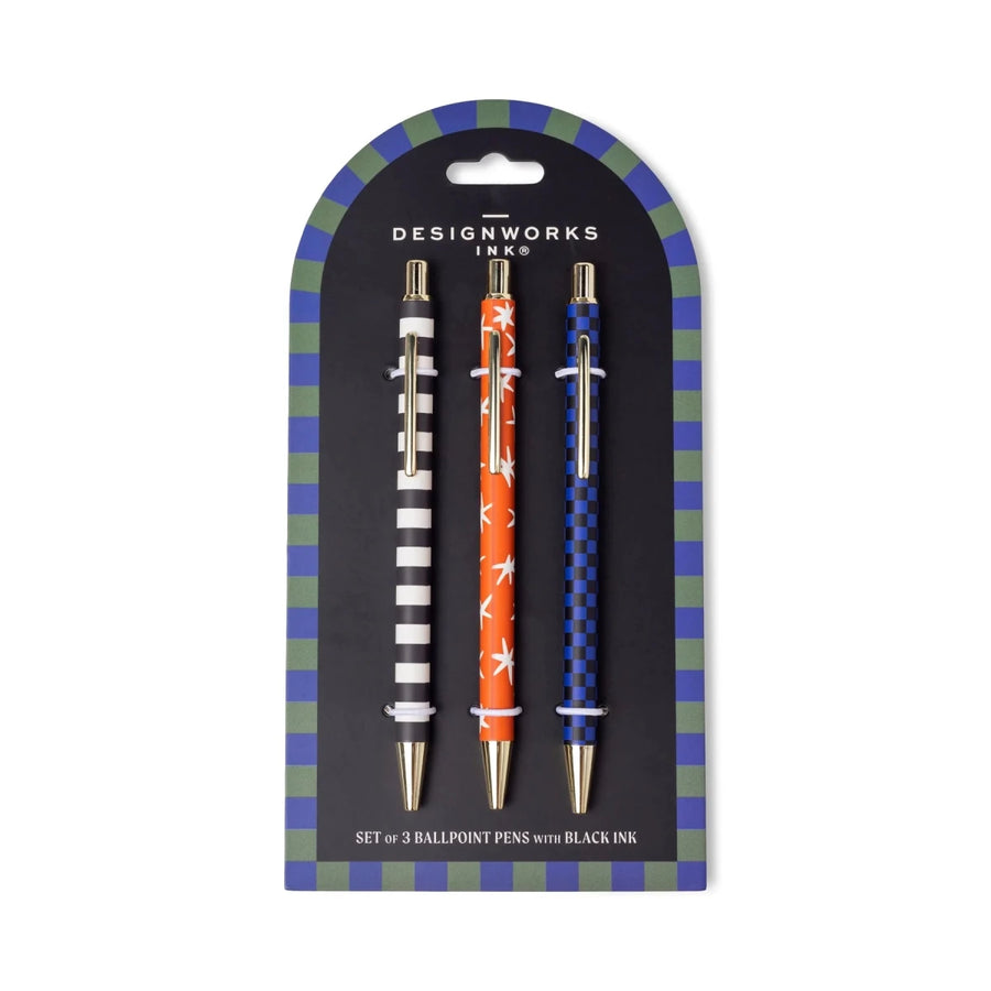 A Dopo Set of 3 Ballpoint Pens - Stripes Stars & Checks - Designworks Collective