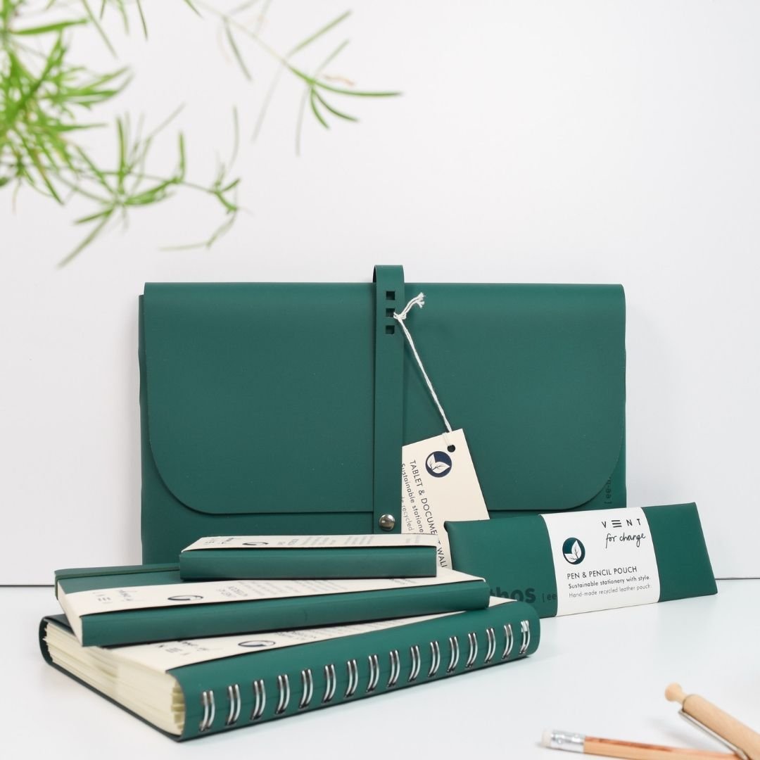 A4 Document and Tablet Wallet Recycled Leather - Emerald Green - Vent for Change