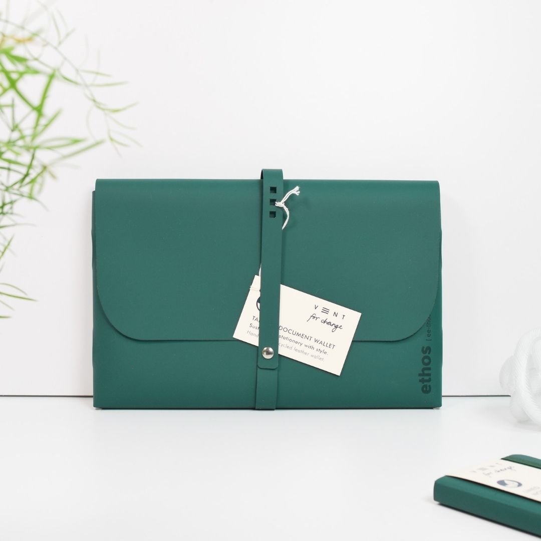 A4 Document and Tablet Wallet Recycled Leather - Emerald Green - Vent for Change