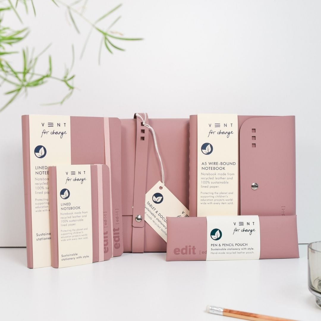 A4 Document and Tablet Wallet Recycled Leather - Powder Pink - Vent for Change