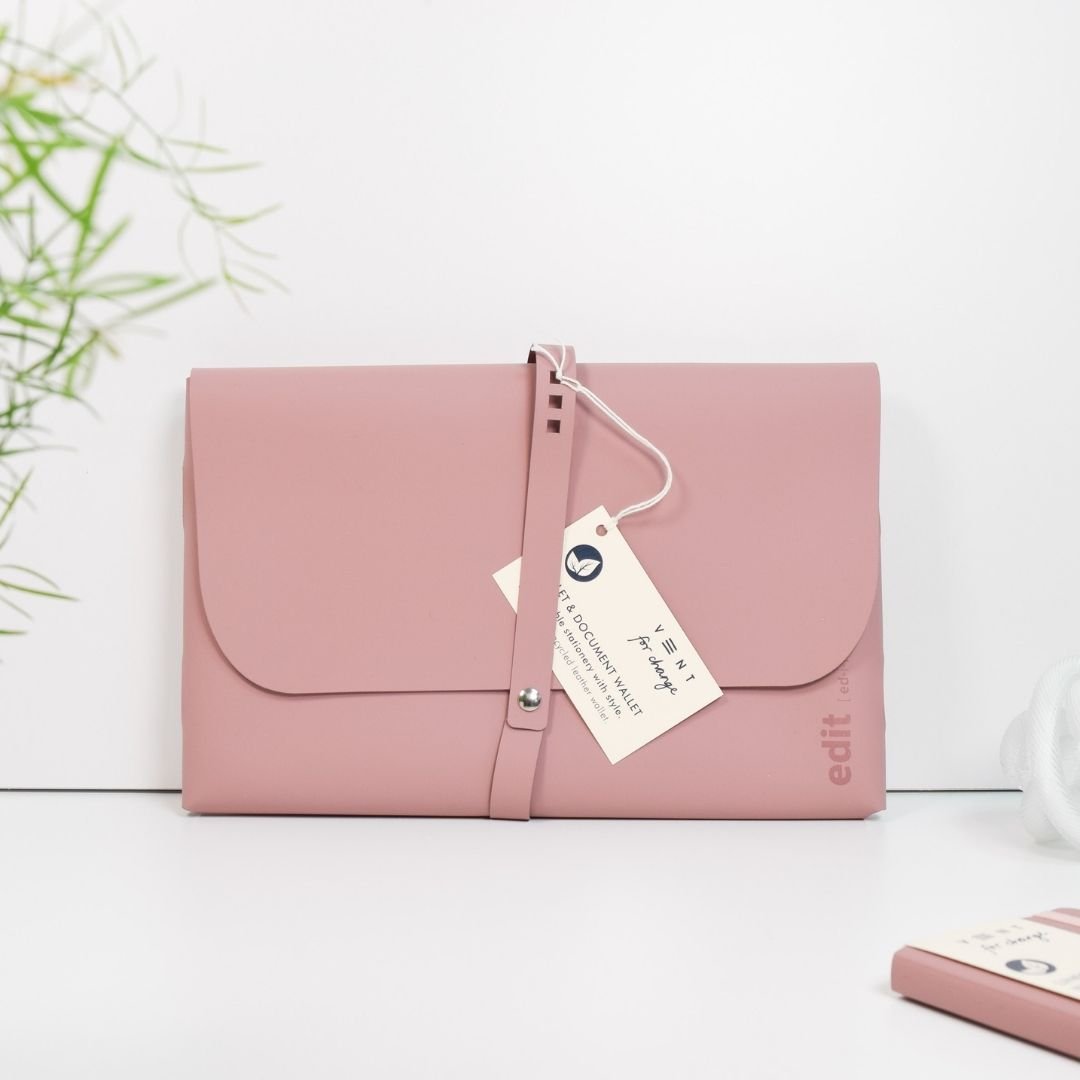 A4 Document and Tablet Wallet Recycled Leather - Powder Pink - Vent for Change
