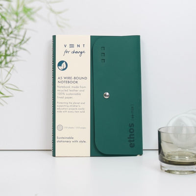 A5 Wire - Bound Folio Recycled Leather - Emerald Green - Vent for Change