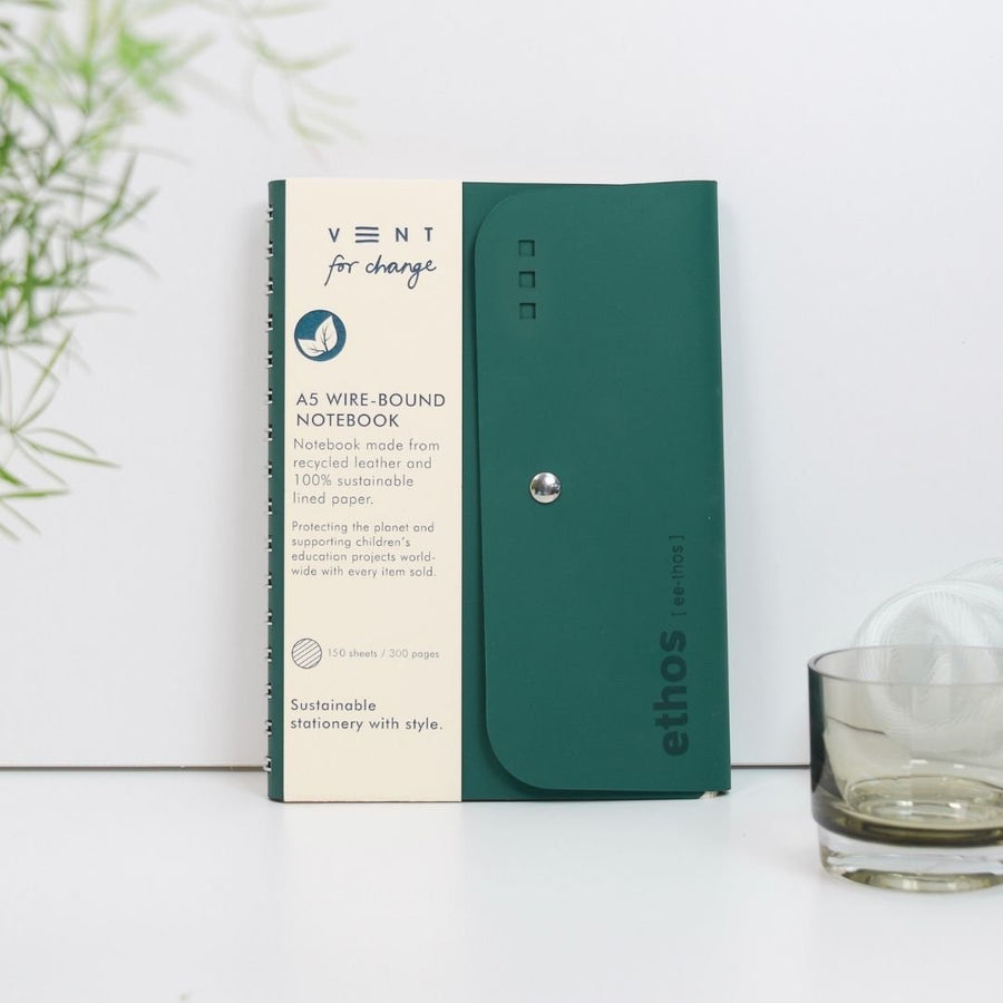 A5 Wire - Bound Folio Recycled Leather - Emerald Green - Vent for Change