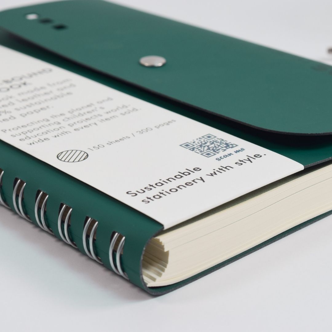 A5 Wire - Bound Folio Recycled Leather - Emerald Green - Vent for Change
