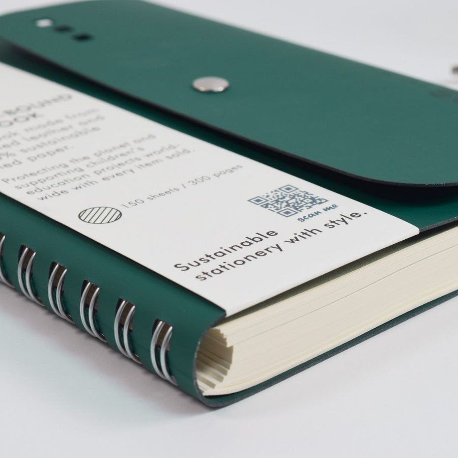 A5 Wire - Bound Folio Recycled Leather - Emerald Green - Vent for Change