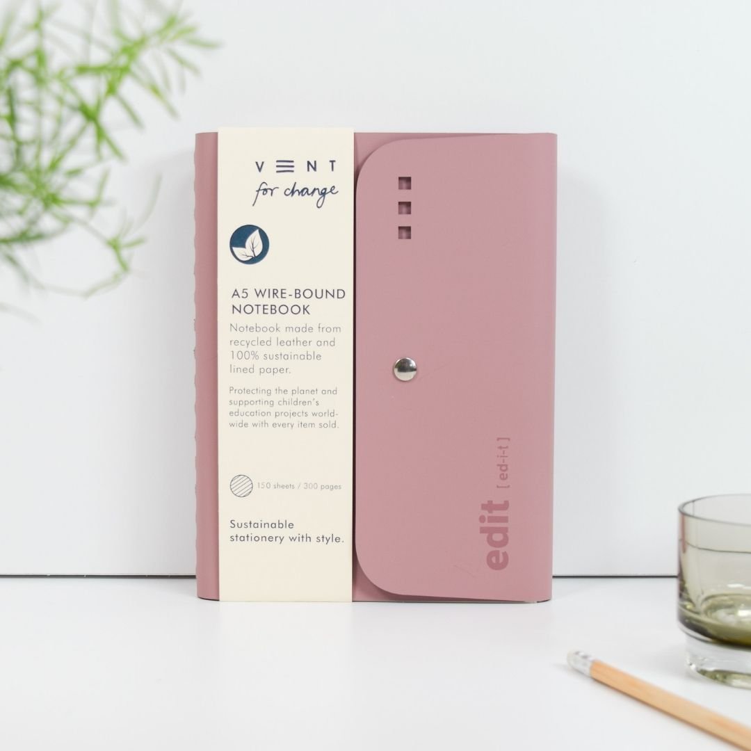 A5 Wire - Bound Folio Recycled Leather - Powder Pink - Vent for Change