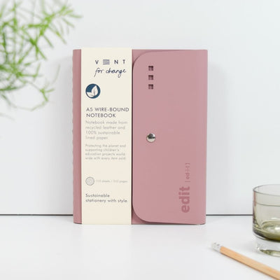 A5 Wire - Bound Folio Recycled Leather - Powder Pink - Vent for Change