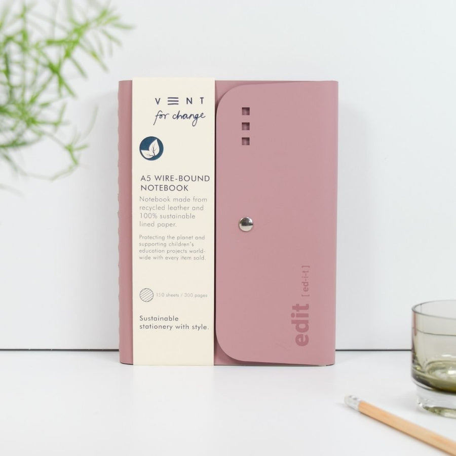 A5 Wire - Bound Folio Recycled Leather - Powder Pink - Vent for Change