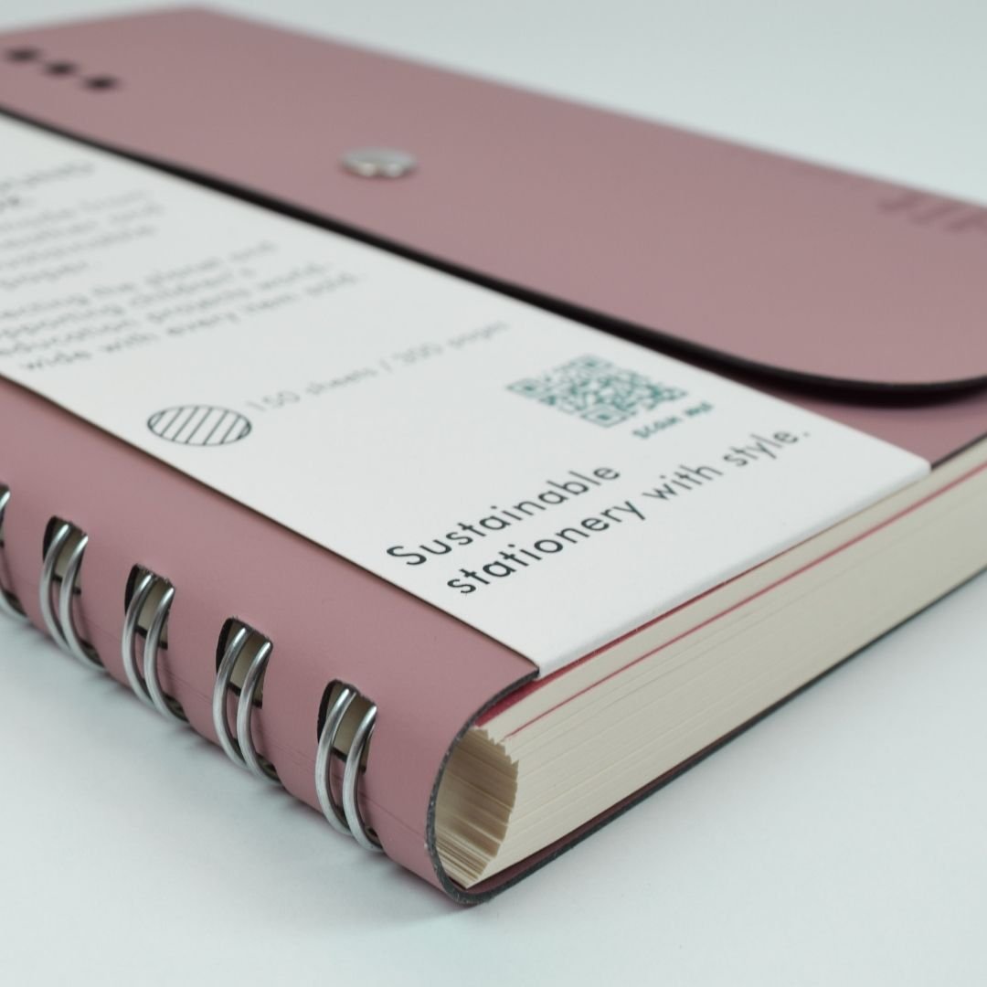 A5 Wire - Bound Folio Recycled Leather - Powder Pink - Vent for Change